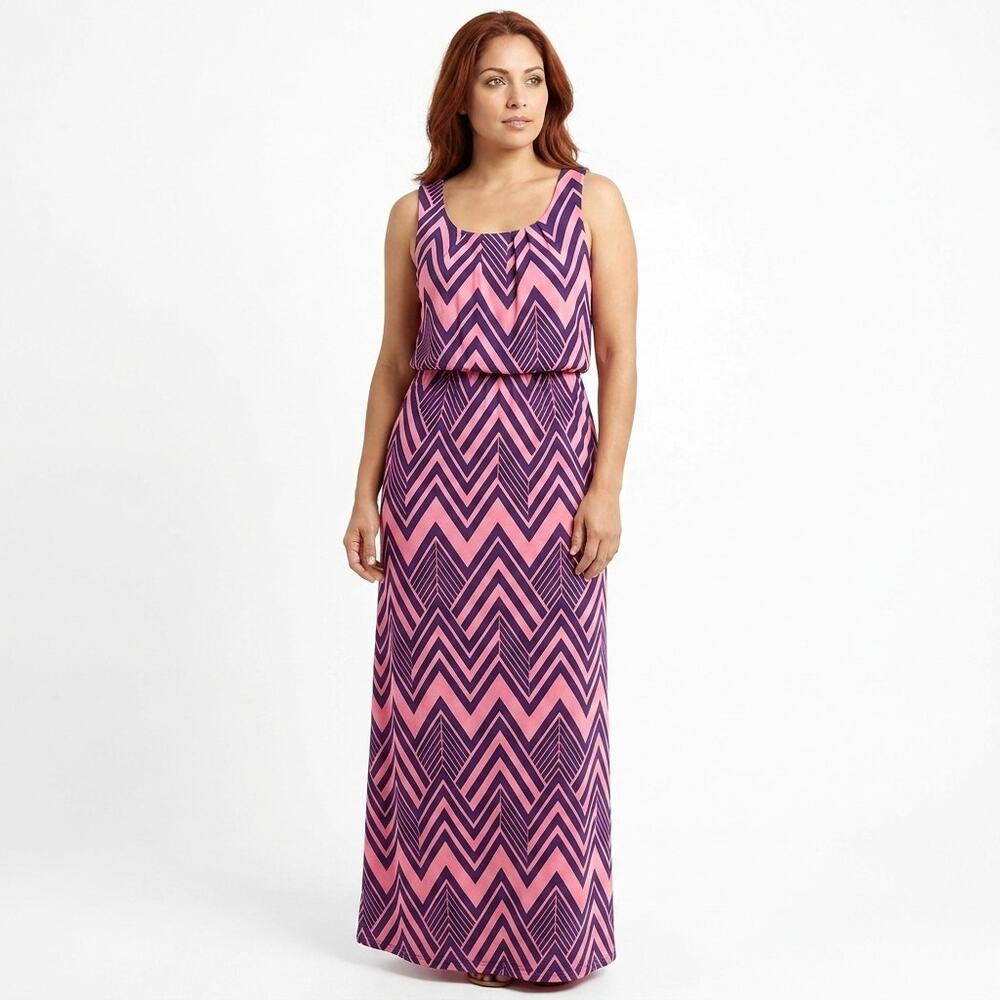 Three Pink Hearts Maxi Geometric Dress Women Size XS
